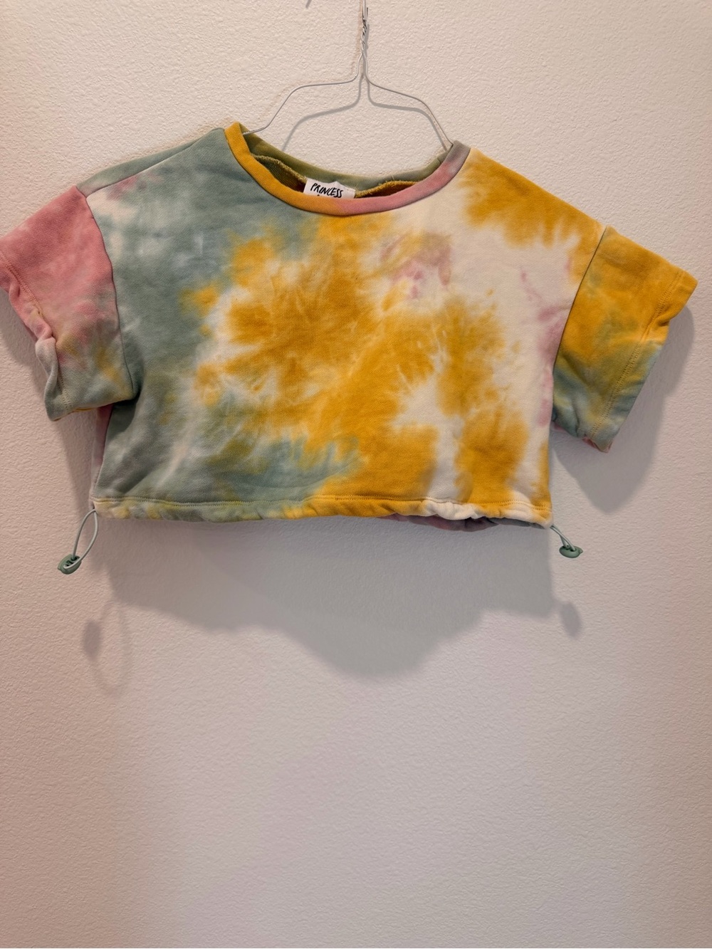 Princess Polly Tie-Dye Cropped Sweatshirt in Yellow, Green & Pink